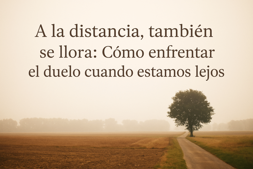 Imagen destacada para el artículo "A la distancia, también se llora: Cómo enfrentar el duelo cuando estamos lejos". Evoca introspección, conexión emocional con la memoria de los abuelos y la idea de que el amor permanece más allá de la presencia física.